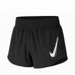 Дамски къси панталони Nike One Swsh HJ2195 010 в черно с голямо бяло лого изглед отпред