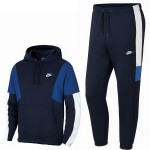 Тъмносин мъжки екип Nike Club Fleece с качулка, синьо-бели акценти и дълъг панталон