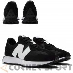 Маратонки New Balance в черно с бяла междинна подметка, изглед отзад и отпред под ъгъл.