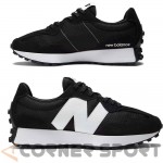 Черно-бели маратонки New Balance с мрежеста горна част и плоска подметка, изглед отстрани.